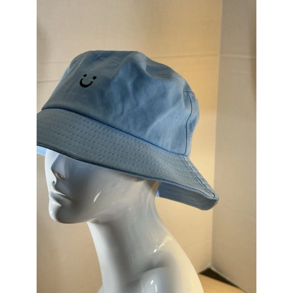 Baby Blue Bucket Hat OSFM NEW Y2K Hip Hop NEW No Tags Smiley Face